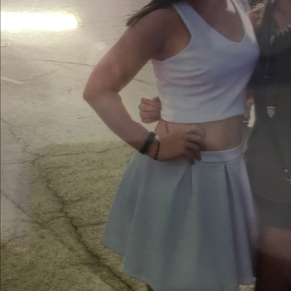 White Crop Tank and Skirt Set